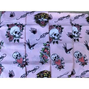 Ed Hardy Queen Sheet Set Pink Skulls Tigers Hearts Tattoo 6pc